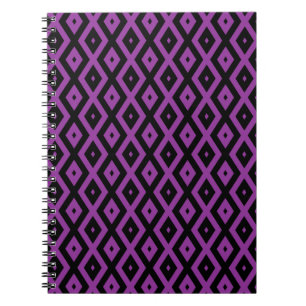 Caderno Espiral Padrão de diamante roxo e preto