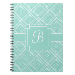 Caderno Espiral Padrão De Diamante Verde Da Moeda Monograma