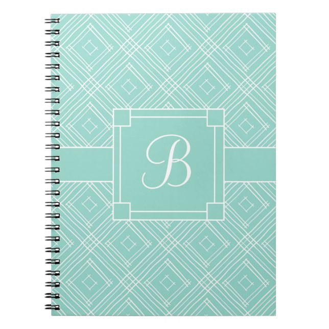 Caderno Espiral Padrão De Diamante Verde Da Tendy Monogrammed (Frente)