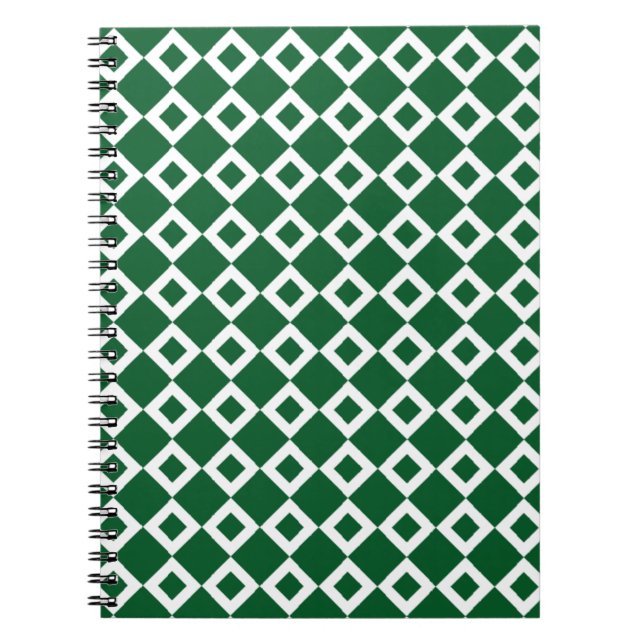 Caderno Espiral Padrão de Diamante Verde e Branco (Frente)