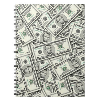 Caderno Espiral Padrão de dinheiro de nota de $5