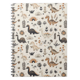 Caderno Espiral Padrão de Dinossauro da Selva Boho