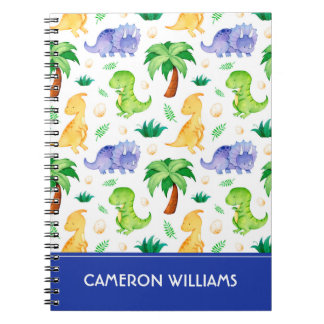 Caderno Espiral Padrão de Dinossauro de Neon Watercolor Cute