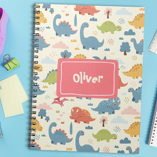 Caderno Espiral Padrão de Dinossauro Divertido Personalizado