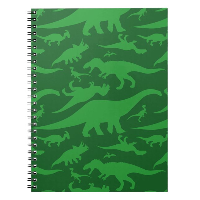 Caderno Espiral Padrão de Dinossauro Verde (Frente)