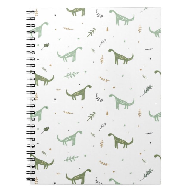 Caderno Espiral Padrão de Dinossauro Verde e Bonito (Frente)
