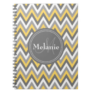 Caderno Espiral Padrão de Divisa Amarelo e Cinza Monograma
