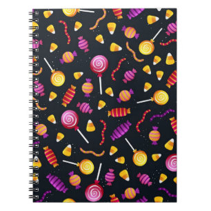 Caderno Espiral Padrão de doces do Dia das Bruxas