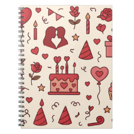 Caderno Espiral Padrão de Doodle de Celebração Romântica