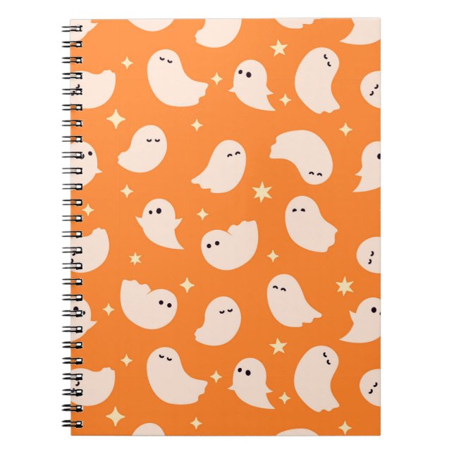 Caderno Espiral Padrão de Doodle Fantasma Laranja (Frente)
