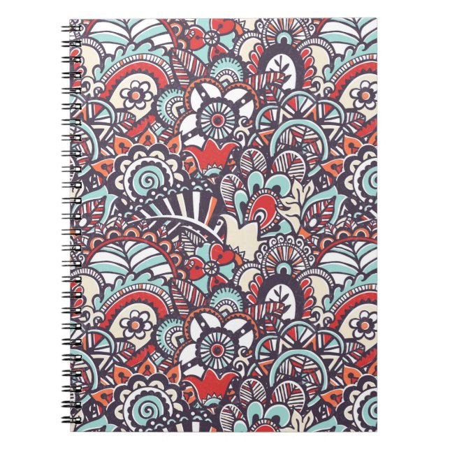 Caderno Espiral Padrão de Doodle Floral de Paisley (Frente)