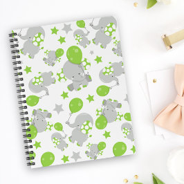 Caderno Espiral Padrão De Elefantes, Elefantes Bonitos - Cinzas Ve