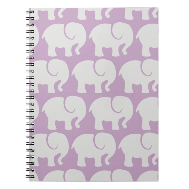 Caderno Espiral Padrão De Elefantes, Padrão De Elefante, Roxo (Frente)