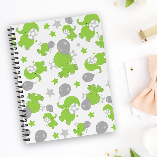 Caderno Espiral Padrão De Elefantes Verdes, Elefantes Cutes, Estre (Criador carregado)