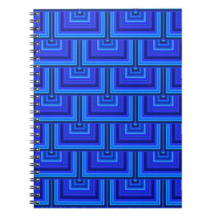 Caderno Espiral Padrão de escalas quadradas de faixas azuis
