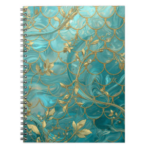 Caderno Espiral Padrão de Escama de Sereia Aqua Pearlescente & Our