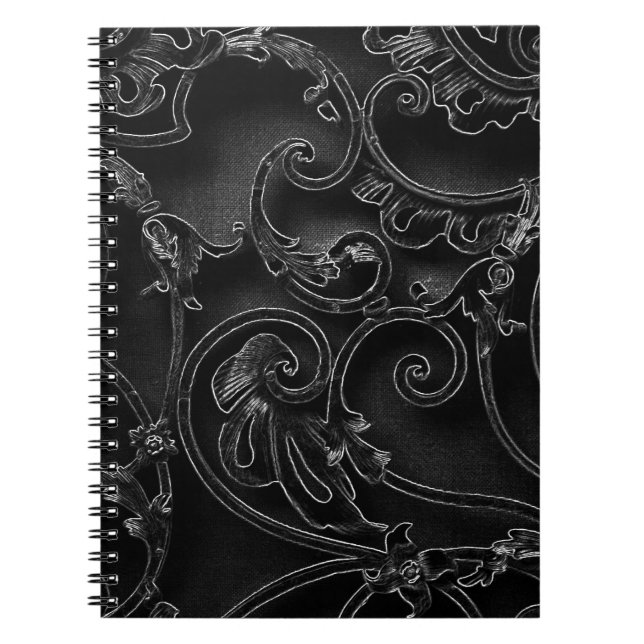 Caderno Espiral Padrão de espiral barroco gótico preto (Frente)