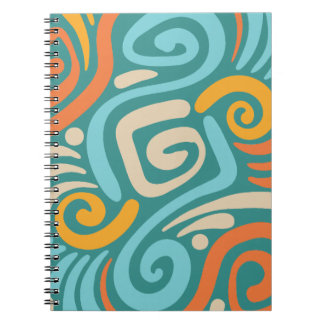 Caderno Espiral Padrão de espiral em bobina ousado em azul-verde e