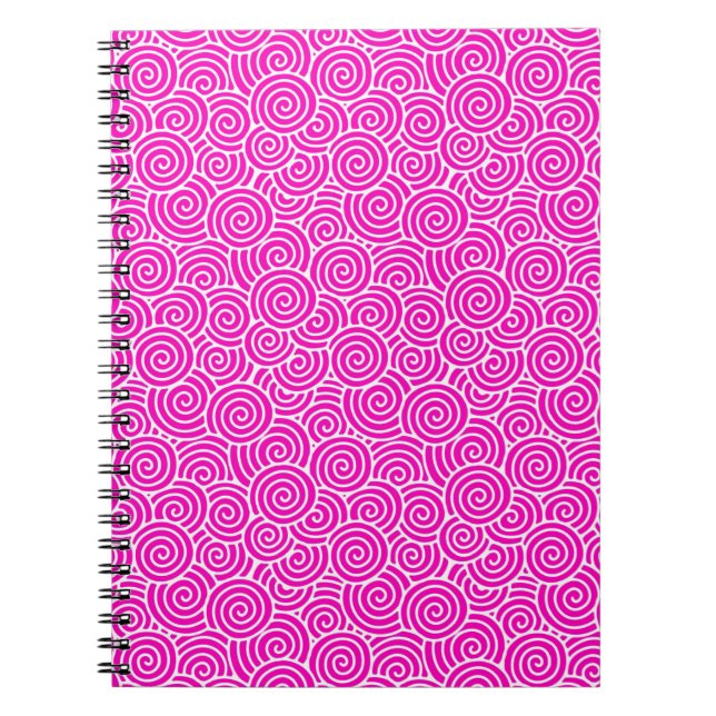 Caderno Espiral Padrão de espiral japonês - fuchsia rosa e branco (Frente)