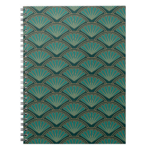 Caderno Espiral Padrão de estilo Art Deco em cor verde real