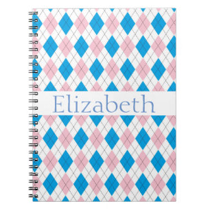 Caderno Espiral Padrão de Estilo Azul Cor-de-Rosa Personalizado
