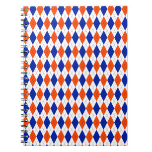 Caderno Espiral Padrão de Estilo de Diamante Laranja e Azul