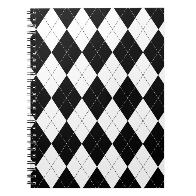 Caderno Espiral Padrão de Estilo Geométrico Branco Preto (Frente)