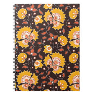 Caderno Espiral padrão de estilo índio, cor de flor sem costura,