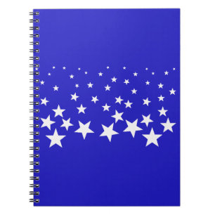 Caderno Espiral Padrão de estrela branca sobre fundo azul