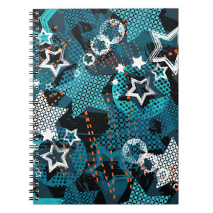 Caderno Espiral Padrão de estrela grunge, design infantil divertid