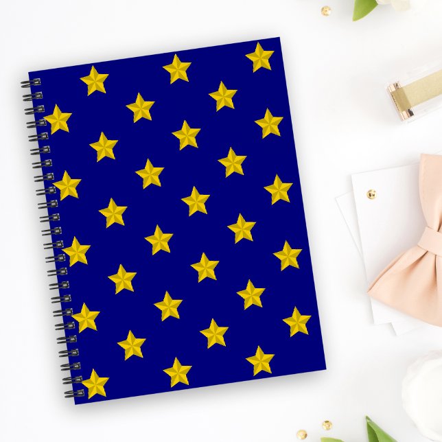 Caderno Espiral Padrão de estrelas Douradas, Marinho azul, exclusi (Criador carregado)