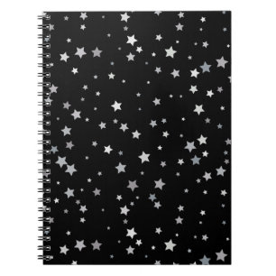 Caderno Espiral Padrão de Estrelas Prateadas Cujas   Qualquer cor 