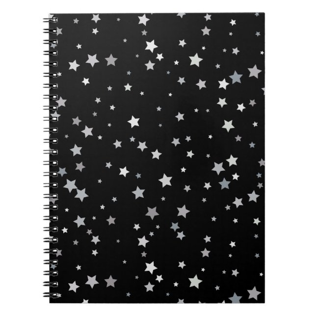 Caderno Espiral Padrão de Estrelas Prateadas Cujas | Qualquer cor  (Frente)