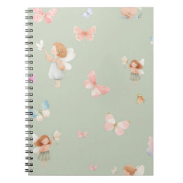 Caderno Espiral Padrão de Fada Pastel com Design de Borboleta Fofo