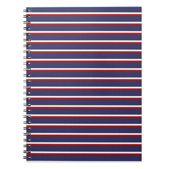Caderno Espiral Padrão de Faixa Vermelha marinho Azul (Frente)