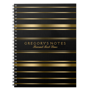 Caderno Espiral Padrão de faixas pretas e Douradas legantes 3