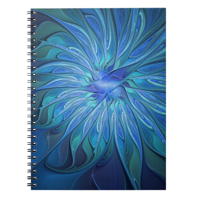Caderno Espiral Padrão de fantasia de flores azuis, arte frontal A (Frente)