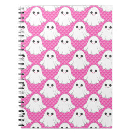 Caderno Espiral Padrão de Fantasma Rosa Fofo Kawaii Halloween Spir