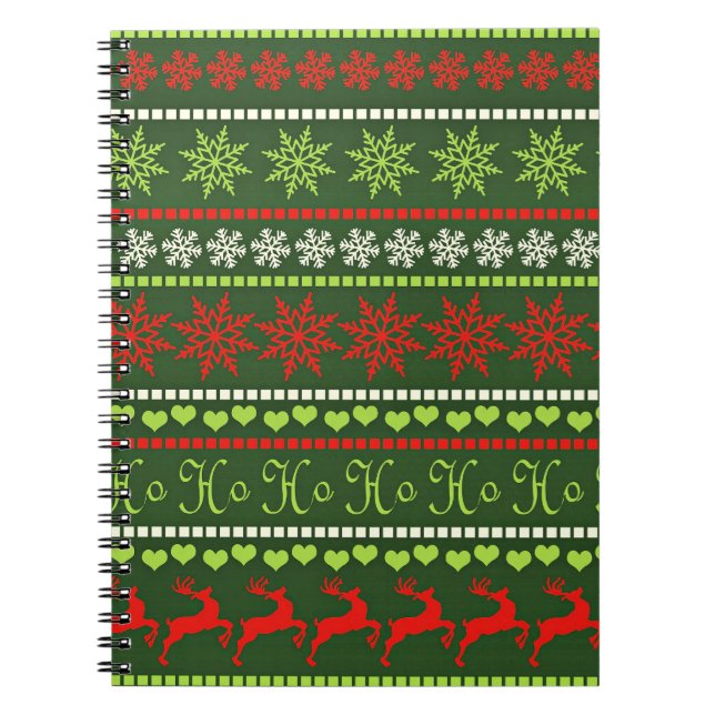Caderno Espiral Padrão de Feriado Vermelho e Verde (Frente)
