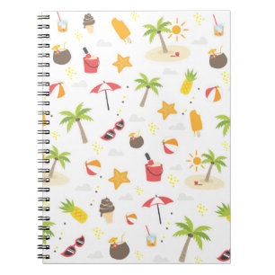Caderno Espiral Padrão de Férias de Praia Tropical de Verão Design