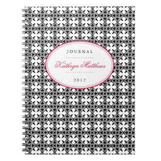 Caderno Espiral Padrão de filigrana preto e branco diário oval ver