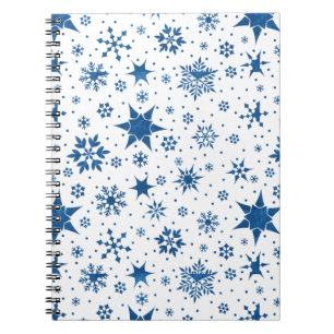 Caderno Espiral Padrão de Floco de Neve Azul