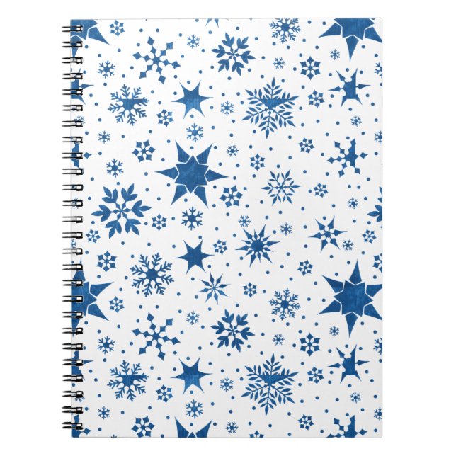 Caderno Espiral Padrão de Floco de Neve Azul (Frente)