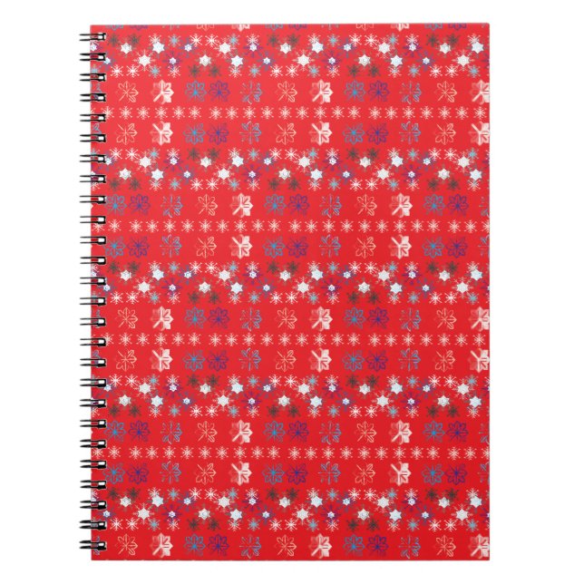 Caderno Espiral Padrão de floco de neve de Natal Vermelho Moderno (Frente)