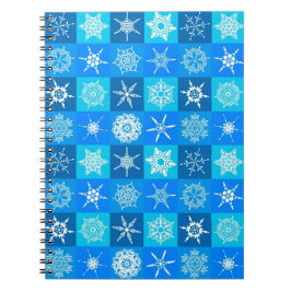 Caderno Espiral Padrão de Flocos de Neve Azul