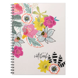 Caderno Espiral Padrão de Flor Abstrata Rosa | Diário de Anotações
