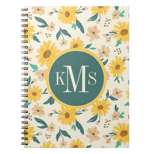 Caderno Espiral Padrão de Flor Amarelo (Frente)