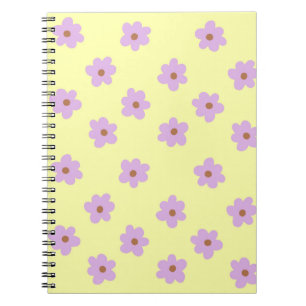 Caderno Espiral Padrão de Flor Amarelo Púrpura Y2K do Hippie Retro