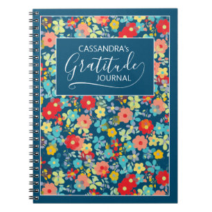 Caderno Espiral Padrão de Flor Azul Água Rosa Coral Personalizado