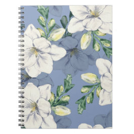 Caderno Espiral Padrão de Flor Azul e Branco | Diário de Anotações